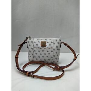 Dooney & Bourke White Leather DB Printed Zipper Crossbody Bag